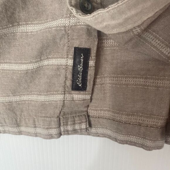 Eddie Bauer Shirt Mens Size XL Beige White Striped Linen Blend Button Up Outdoor - Picture 10 of 16